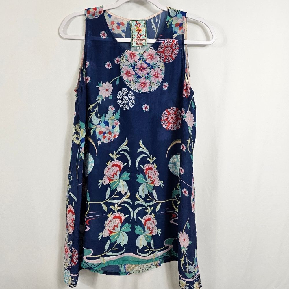 Johnny Was Sleeveless Floral Tunic in Blue - Size XS